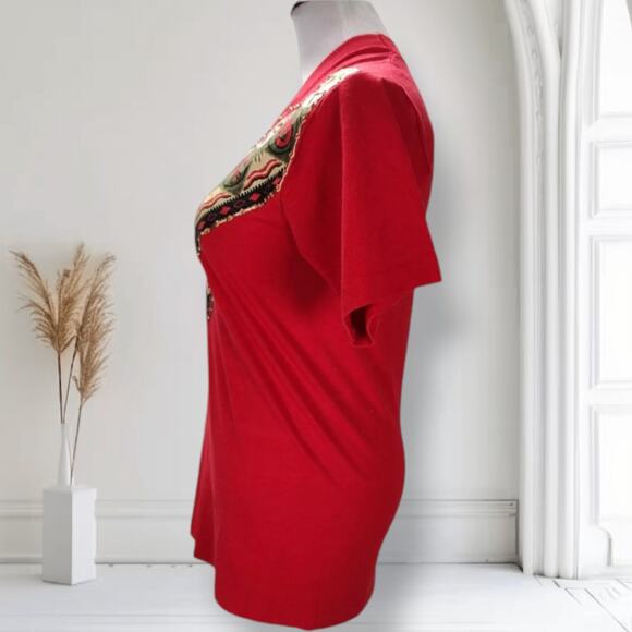 Vintage 80s Screen Stars Red Single Stitch Southwest Puffy Paint Tee USA Size S - Picture 6 of 12